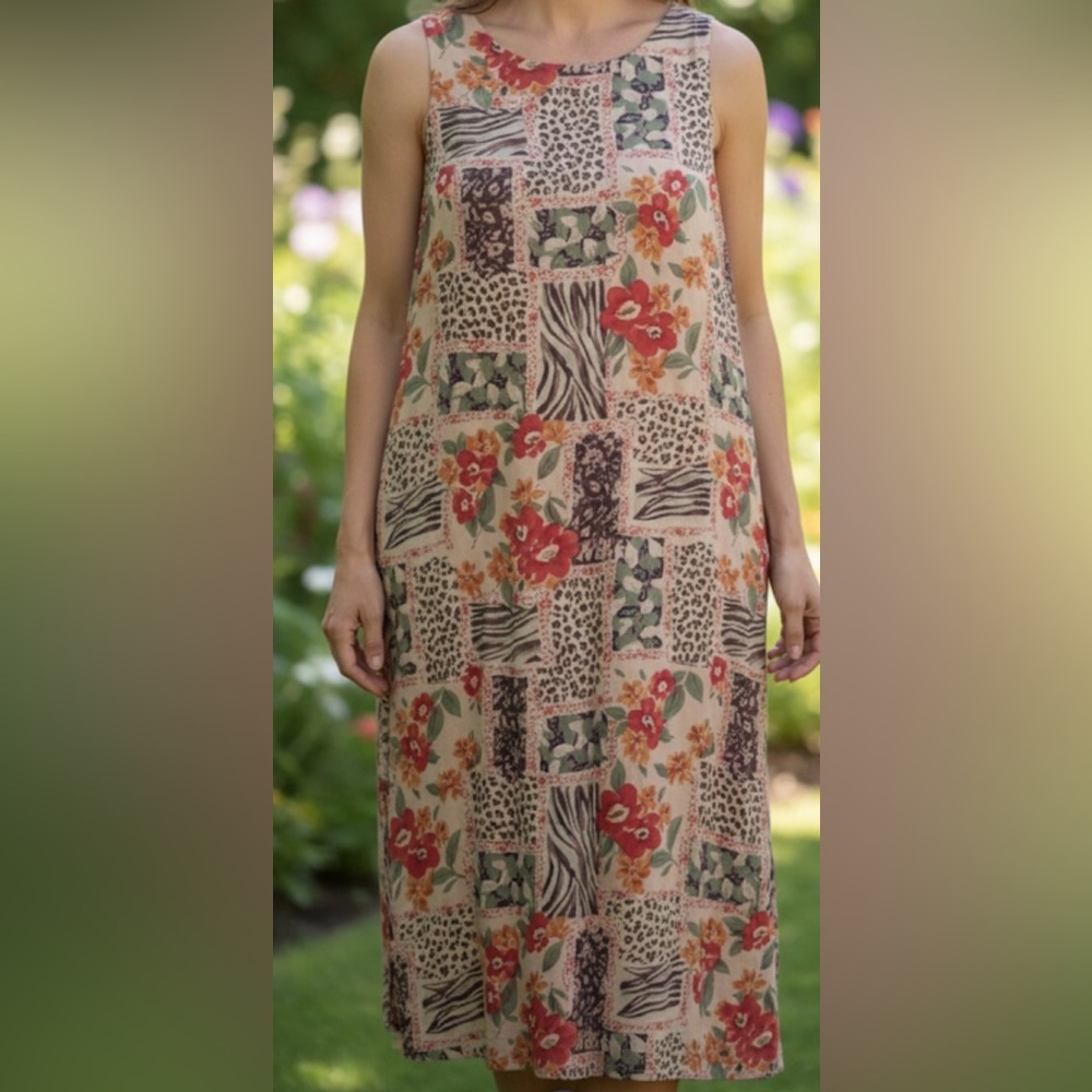 Virgo Floral Animal Print Patchwork Sleeveless MaxiDress‎ Sz 18 Travel Party